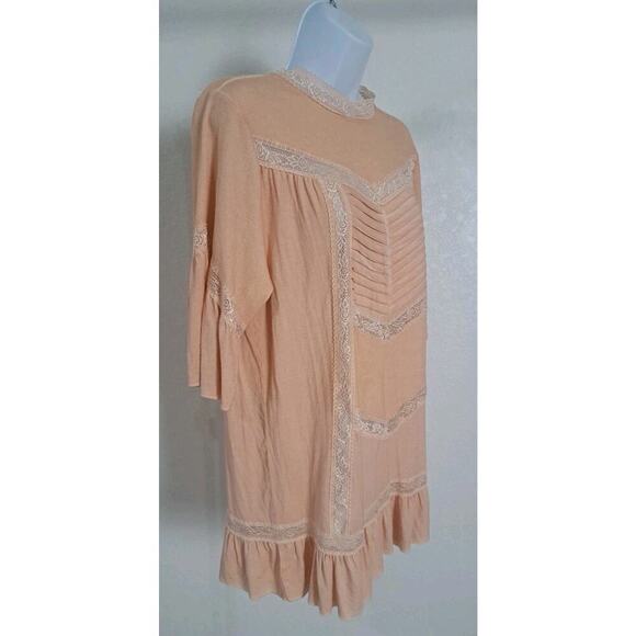POL Lace Detail Top Tunic Sz S Oversized Jersey Ribbed Peach Boho Cottagecare - Picture 3 of 10